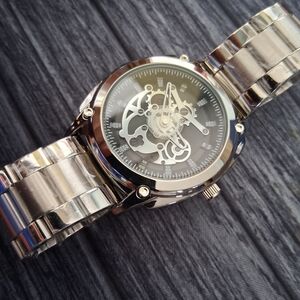 Black & Silver Skeleton Mens 40mm Skmei Dial Watch